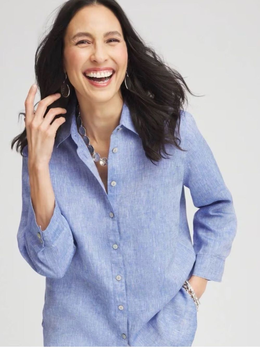 Chicos blue/periwinkle Button-Up Linen Shirt Size 6   (Chicos size 0.5)
